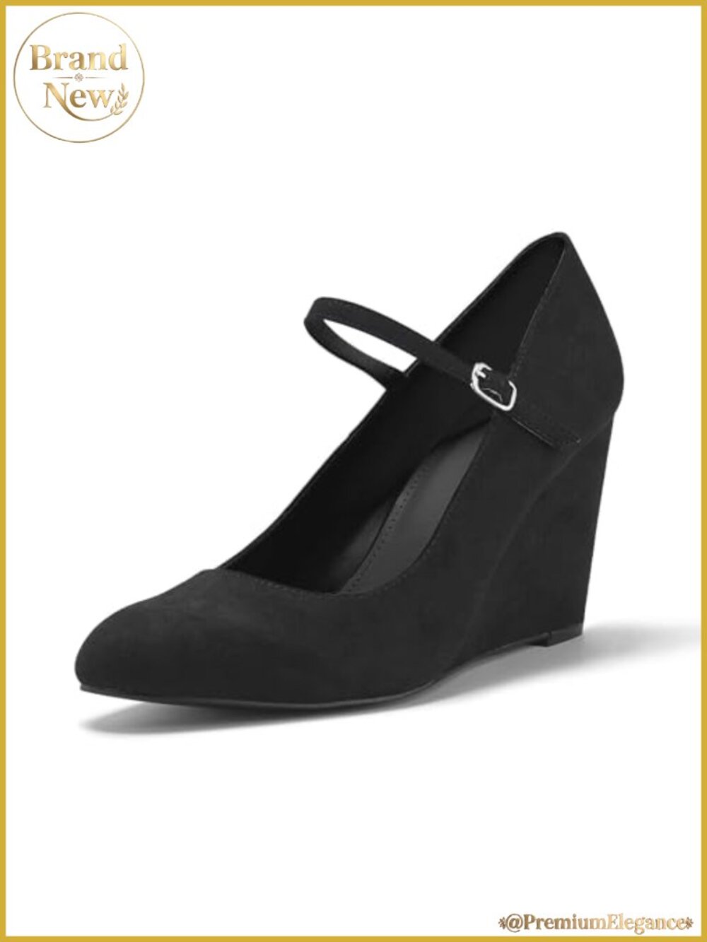 Wedge Heel Mary Jane Pumps Closed Toe Ankle Strap Dress Shoes